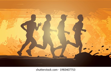 Running Silhouettes Vector Illustration, Trail Running, Marathon Runner.
