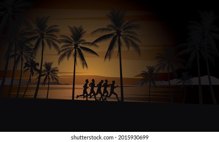Running silhouettes vector illustration, Trail Running, Marathon runner.