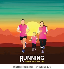 Running silhouettes. Vector illustration, Trail Running, Marathon runner.	