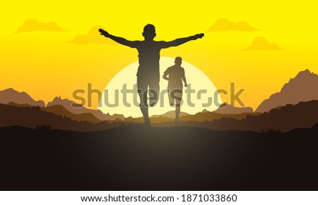 Running silhouettes. Vector illustration, Trail Running, Marathon runner.	