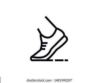 Running single icon. Black vector outline pictogram for web design. Isoleted sing for website on whiite background. Flat monochrome life style symbol.  