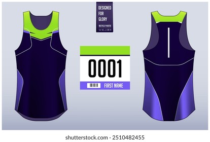 Executando modelo de design singlet, Tank top jersey mockup para atleta. Padrão de camisola Singlet. Vista frontal uniforme vista traseira. Ilustração de vetor.