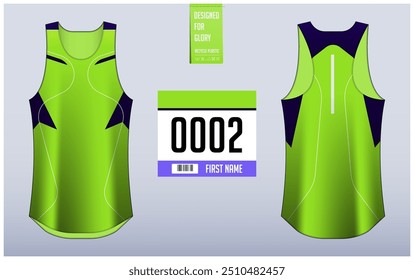 Executando modelo de design singlet, Tank top jersey mockup para atleta. Padrão de camisola Singlet. Vista frontal uniforme vista traseira. Ilustração de vetor.