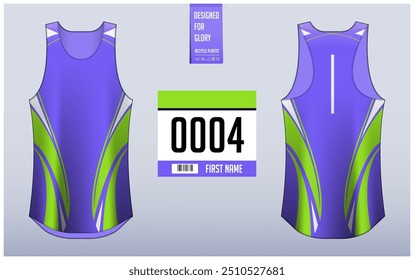 Executando modelo de design singlet, Tank top jersey mockup para atleta. Padrão de camisola Singlet. Vista frontal uniforme vista traseira. Ilustração de vetor.