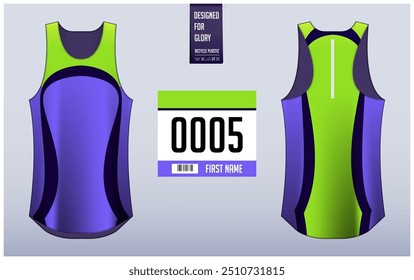 Executando modelo de design singlet, Tank top jersey mockup para atleta. Padrão de camisola Singlet. Vista frontal uniforme vista traseira. Ilustração de vetor.