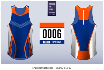 Executando modelo de design singlet, Tank top jersey mockup para atleta. Padrão de camisola Singlet. Vista frontal uniforme vista traseira. Ilustração de vetor.