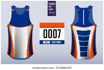 Executando modelo de design singlet, Tank top jersey mockup para atleta. Padrão de camisola Singlet. Vista frontal uniforme vista traseira. Ilustração de vetor.