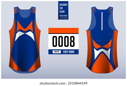 Executando modelo de design singlet, Tank top jersey mockup para atleta. Padrão de camisola Singlet. Vista frontal uniforme vista traseira. Ilustração de vetor.