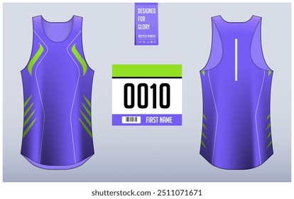 Executando modelo de design singlet, Tank top jersey mockup para atleta. Padrão de camisola Singlet. Vista frontal uniforme vista traseira. Ilustração de vetor.