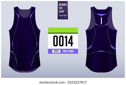 Executando modelo de design singlet, Tank top jersey mockup para atleta. Padrão de camisola Singlet. Vista frontal uniforme esporte vista traseira. Ilustração de vetor.