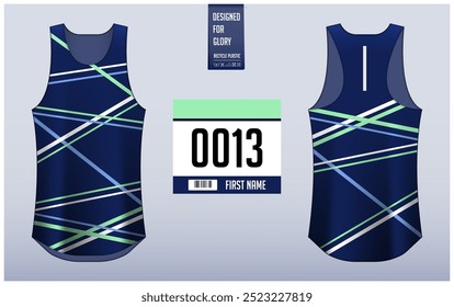 Executando modelo de design singlet, Tank top jersey mockup para atleta. Padrão de camisola Singlet. Vista frontal uniforme esporte vista traseira. Ilustração de vetor.