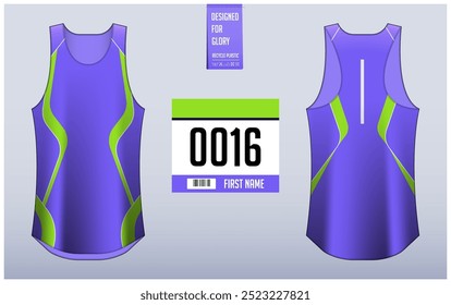 Executando modelo de design singlet, Tank top jersey mockup para atleta. Padrão de camisola Singlet. Vista frontal uniforme esporte vista traseira. Ilustração de vetor.