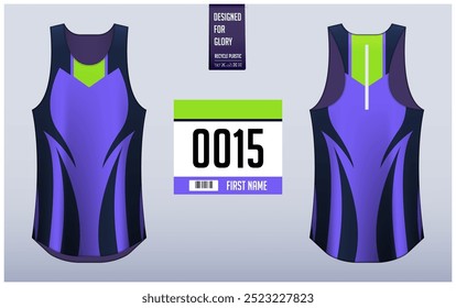 Executando modelo de design singlet, Tank top jersey mockup para atleta. Padrão de camisola Singlet. Vista frontal uniforme esporte vista traseira. Ilustração de vetor.