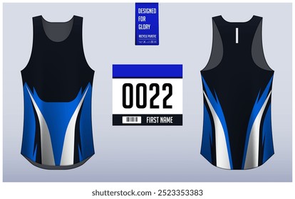 Running singlet design template, Tank top jersey mockup for athlete. Singlet jersey pattern. Sport uniform front view back view. Vector Illustration.