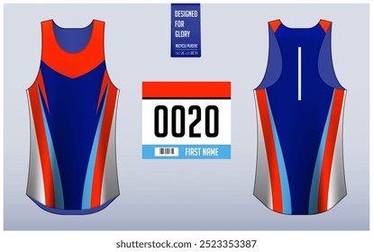 Executando modelo de design singlet, Tank top jersey mockup para atleta. Padrão de camisola Singlet. Vista frontal uniforme esporte vista traseira. Ilustração de vetor.