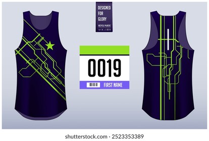 Executando modelo de design singlet, Tank top jersey mockup para atleta. Padrão de camisola Singlet. Vista frontal uniforme esporte vista traseira. Ilustração de vetor.