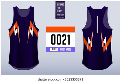 Executando modelo de design singlet, Tank top jersey mockup para atleta. Padrão de camisola Singlet. Vista frontal uniforme esporte vista traseira. Ilustração de vetor.