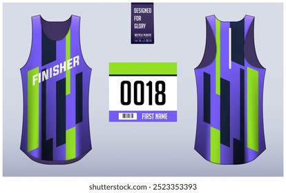 Executando modelo de design singlet, Tank top jersey mockup para atleta. Padrão de camisola Singlet. Vista frontal uniforme esporte vista traseira. Ilustração de vetor.