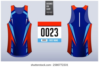 Running singlet design template, Tank top jersey mockup for athlete. Singlet jersey pattern. Sport uniform front view back view. Vector Illustration.