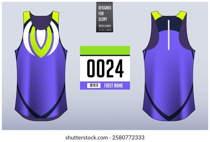 Running singlet design template, Tank top jersey mockup for athlete. Singlet jersey pattern. Sport uniform front view back view. Vector Illustration.