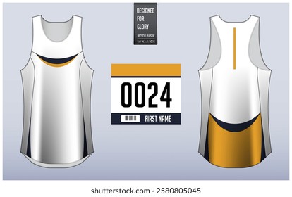 Running singlet design template, Tank top jersey mockup for athlete. Singlet jersey pattern. Sport uniform front view back view. Vector Illustration.