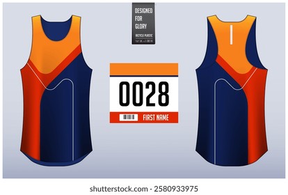 Running singlet design template, Tank top jersey mockup for athlete. Singlet jersey pattern. Sport uniform front view back view. Vector Illustration.