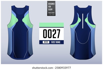 Running singlet design template, Tank top jersey mockup for athlete. Singlet jersey pattern. Sport uniform front view back view. Vector Illustration.