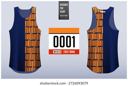 Running singlet design template, Tank top jersey mockup for athlete. Singlet jersey pattern. Sport uniform front view back view. Vector Illustration.