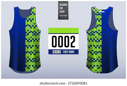 Running singlet design template, Tank top jersey mockup for athlete. Singlet jersey pattern. Sport uniform front view back view. Vector Illustration.