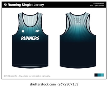 Running Singlet Jersey - Black Gradient Blue Pattern Vibes Ocean Horizon