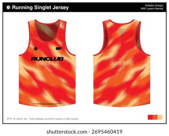 Running Singlet Jersey - Orange Pattern Vibes Fire Blaze