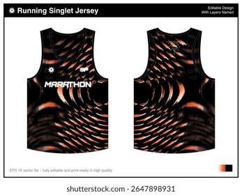 Executando modelo de Jersey Singlet com preto laranja padrão vibes linha de fogo