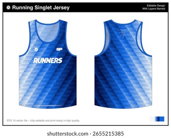 Running Singlet Jersey Template with Blue Pattern Ocean Glass VIbes