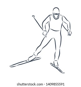 Running skier contour vector illustration 