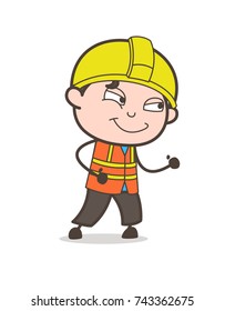 Running and Smiling Face - Cute Cartoon Male Engineer Illustration
