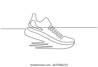 Running Sneakers One Single Line Drawing. Vector Illustration of Continuous Monoline,  shoes continuous one line art drawing of casual shoe design.