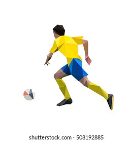 Running soccer player, abstract polygonal vector illustration. Football player in yellow jersey