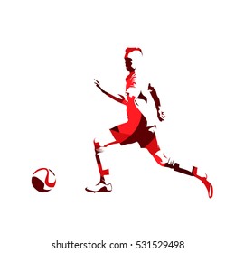 Running soccer player, abstract red vector silhouette