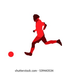 Running soccer player, abstract red vector silhouette