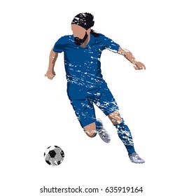 Running soccer player, scratched vector illustration