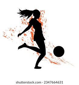 Running soccer player, shadow girl soccer player, silhouette