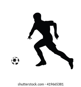 Running soccer player vector silhouette. Footballer running for the ball