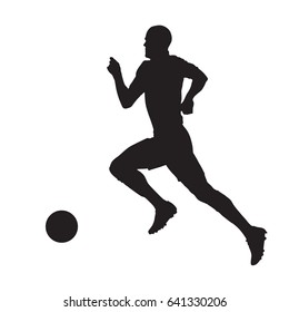Running soccer player, vector silhouette, side view