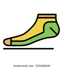 Running sock icon. Outline running sock vector icon color flat isolated on white