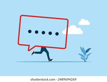 Es wird eine Sprechblase ausgeführt. Diskussion, Gespräch, Meeting, Teamkommunikation, Kollege-Chat, Meinung. Flache Vektorillustration.