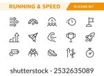 Running and Speed Icon Set. Dynamic icons capture the essence of motion, sprinting, and velocity for fitness apps, sports branding, and training materials.