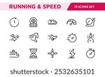 Running and Speed Icon Set. Dynamic icons capture the essence of motion, sprinting, and velocity for fitness apps, sports branding, and training materials.