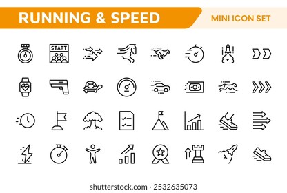 Running and Speed Icon Set. Dynamic icons capture the essence of motion, sprinting, and velocity for fitness apps, sports branding, and training materials.