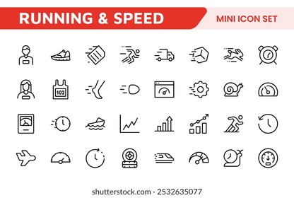 Running and Speed Icon Set. Dynamic icons capture the essence of motion, sprinting, and velocity for fitness apps, sports branding, and training materials.