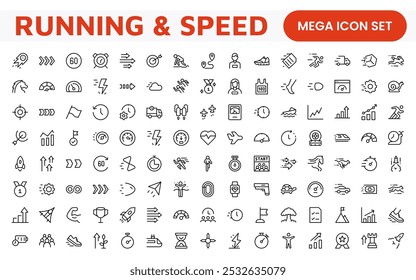 Running and Speed Icon Set. Dynamic icons capture the essence of motion, sprinting, and velocity for fitness apps, sports branding, and training materials.